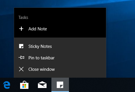 Sticky Notes icon in the Taskbar